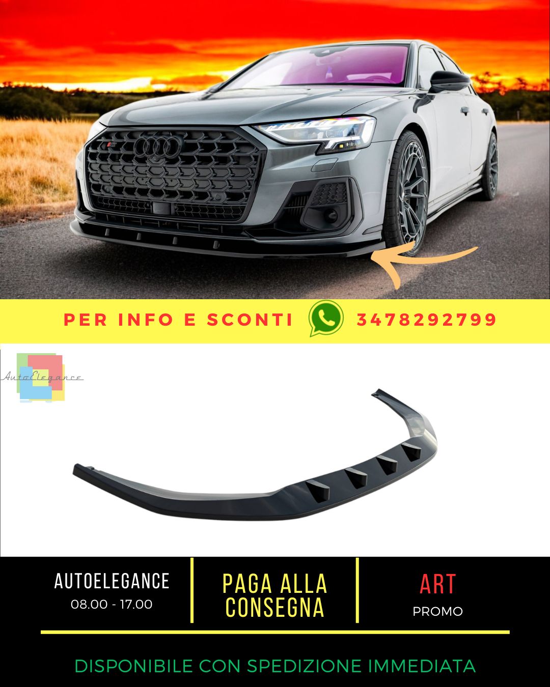 😎Splitter anteriore V.1 adatto per Audi S8 / A8 S-Line D5 Facelift😎