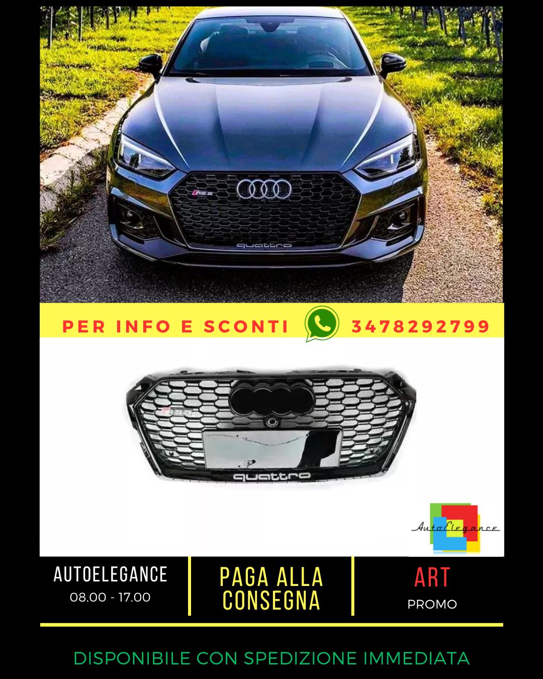 🤩Griglia anteriore a nido d'ape nera lucido addate per Audi RS5 StyleA5 S5 B9🤩