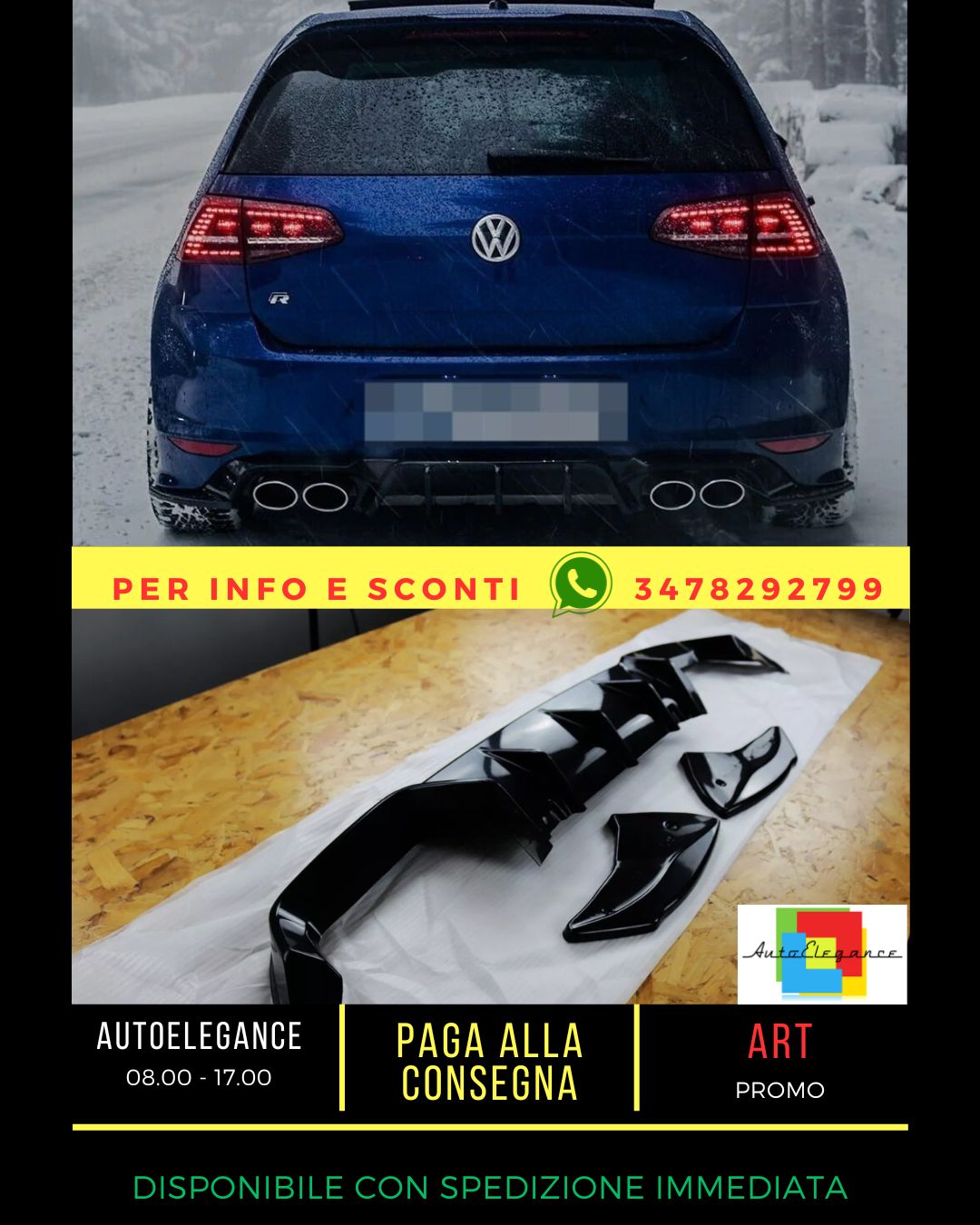 🔥Glossy Black Diffuser Kit with Rear Diffuser Suitable for VW Golf R MK7🔥