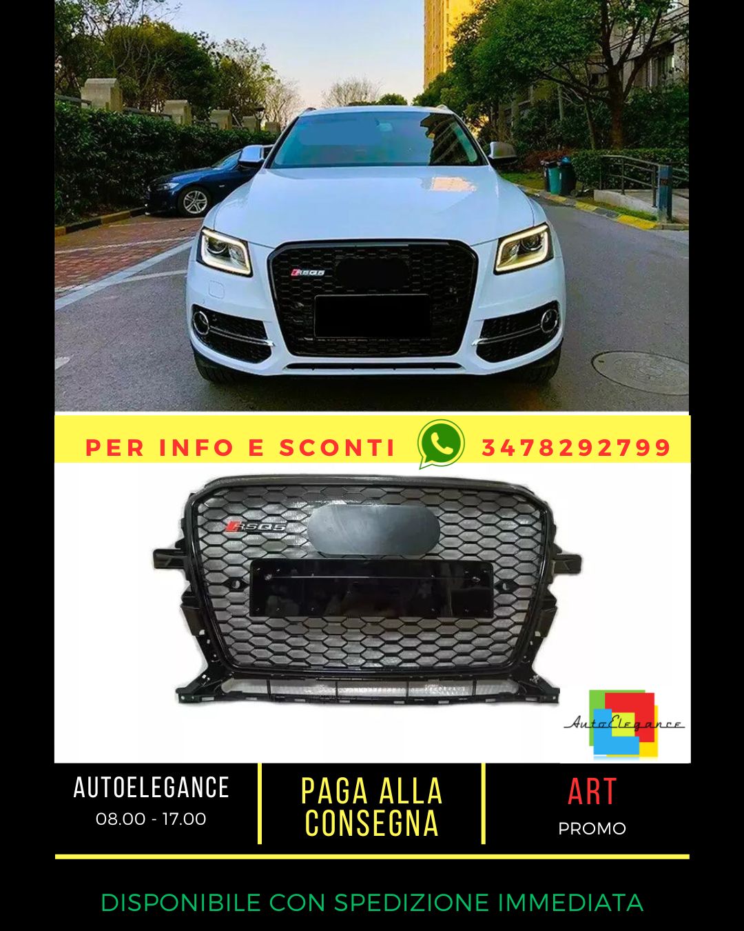 💥Glossy Black Honeycomb Grille Suitable for Audi RSQ5 Style Q5 SQ5 13-16💥