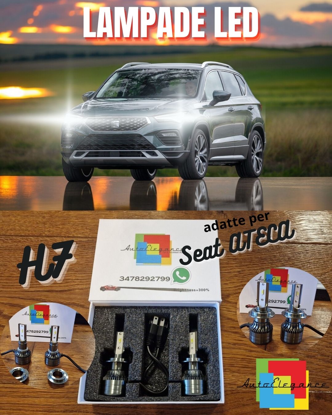 Kit LED H7 CANbus per Seat ATECA Luci ANABBAGLIANTI Bianco Ghiaccio 6500K 8000LM