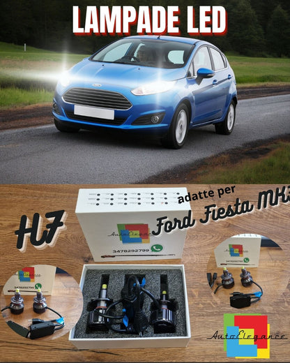 Kit Lampadine LED H7 per Ford Fiesta MK7 Anabbaglianti LENTICOLARI CANbus 6500K