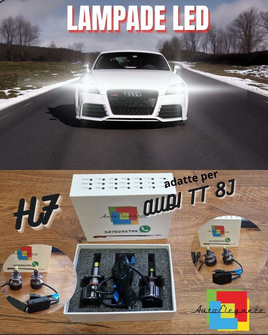KIT Lampadine LED H7 per AUDI TT 8J Fari LENTICOLARI Anabbaglianti CANBUS 6.500K