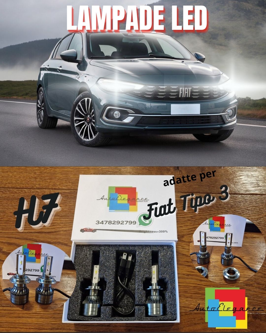 Kit LED H7 CANbus per Fiat Tipo 3 Luci ANABBAGLIANTI Bianco Ghiaccio 6500K 8000L