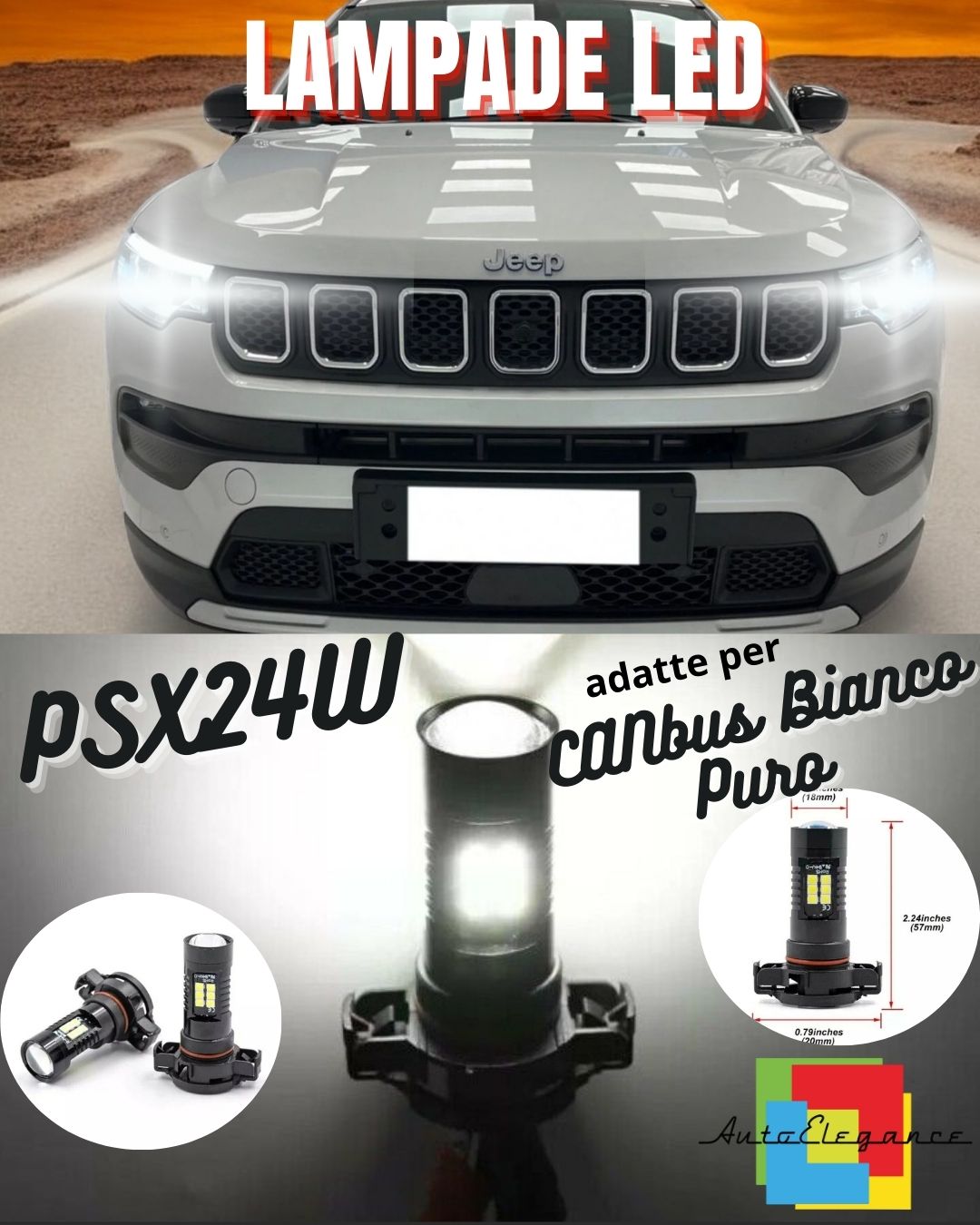 COPPIA LUCI DIURNE DRL LED PSX24W CANBUS JEEP COMPASS MK2 6000K 100% NO ERROR