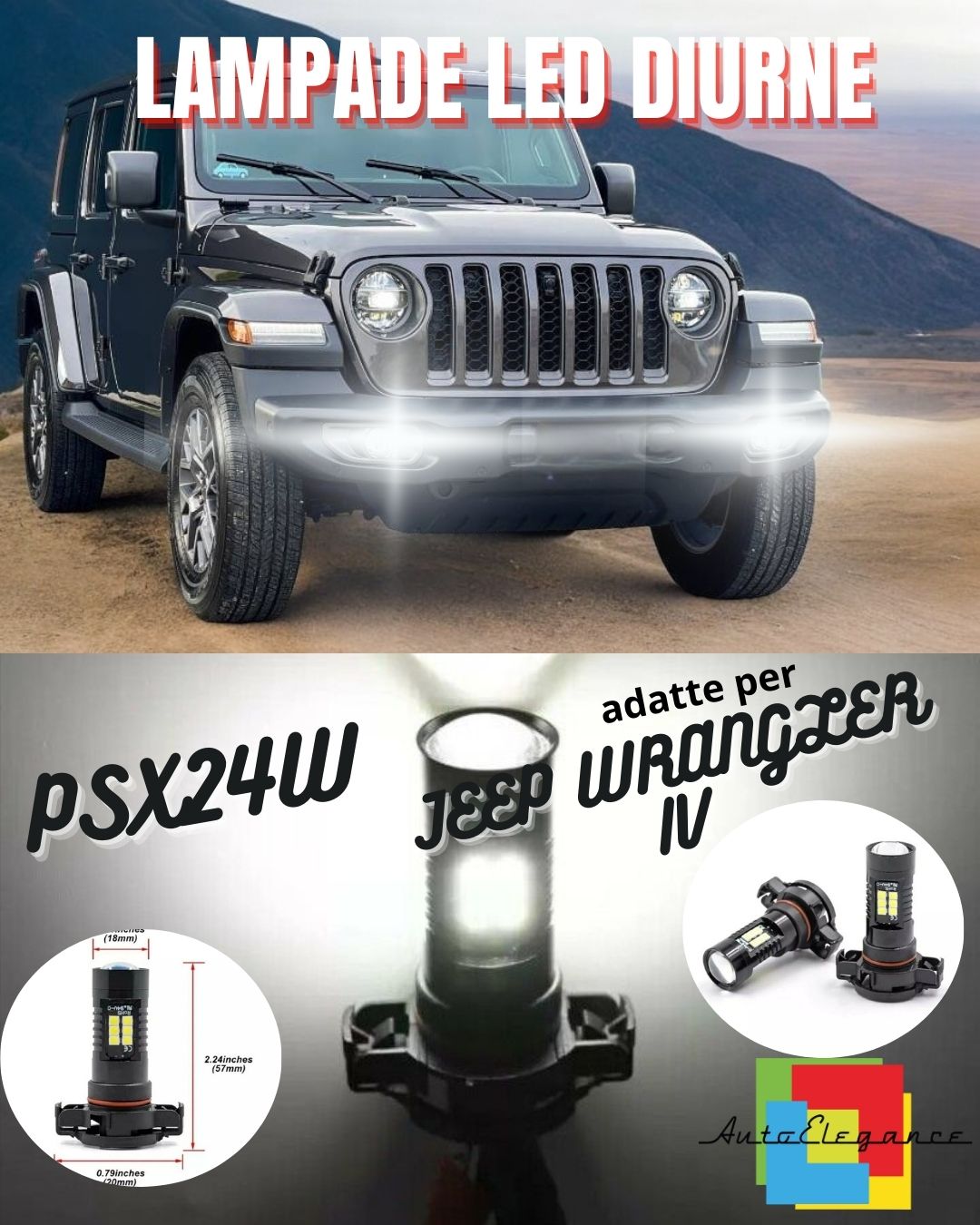 LAMPADE FENDINEBBIA PSX24W 21 LED CANBUS JEEP WRANGLER IV BIANCO GHIACCIO