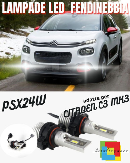 😍COPPIA LAMPADE FENDINEBBIA A LED PSX24W CITROEN C3 MK3 CANBUS NO ERROR 6000K😍