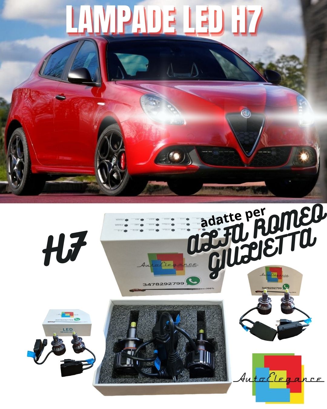 🤩KIT LAMPADE ANABBAGLIANTI LED ALFA ROMEO GIULIETTA LED H7 6000K BIANCO🤩