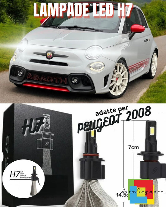 😍KIT LAMPADE ABBAGLIANTI LED ABARTH 500 RESTYLING LED H7 6000K 6400 LUMEN😍