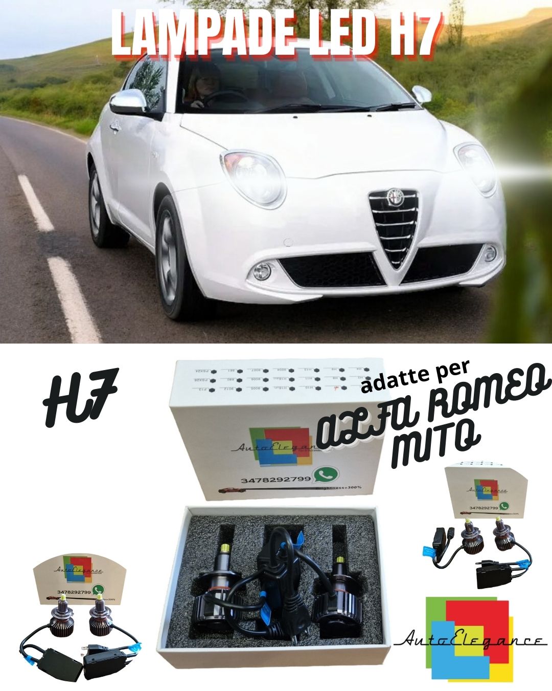 KIT LAMPADE ANABBAGLIANTI LED ALFA ROMEO MITO LAMPADE LED H7 CANBUS 9600 LUMEN