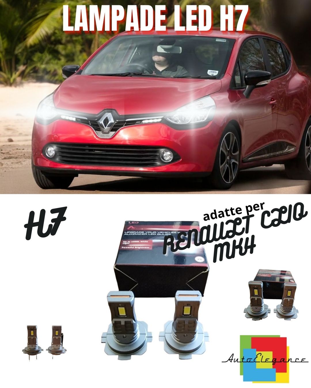 😍KIT LED H7 PER RENAULT CLIO Mk4 6000K BIANCO 6000 LUMEN CANBUS ANABBAGLIANTI😍