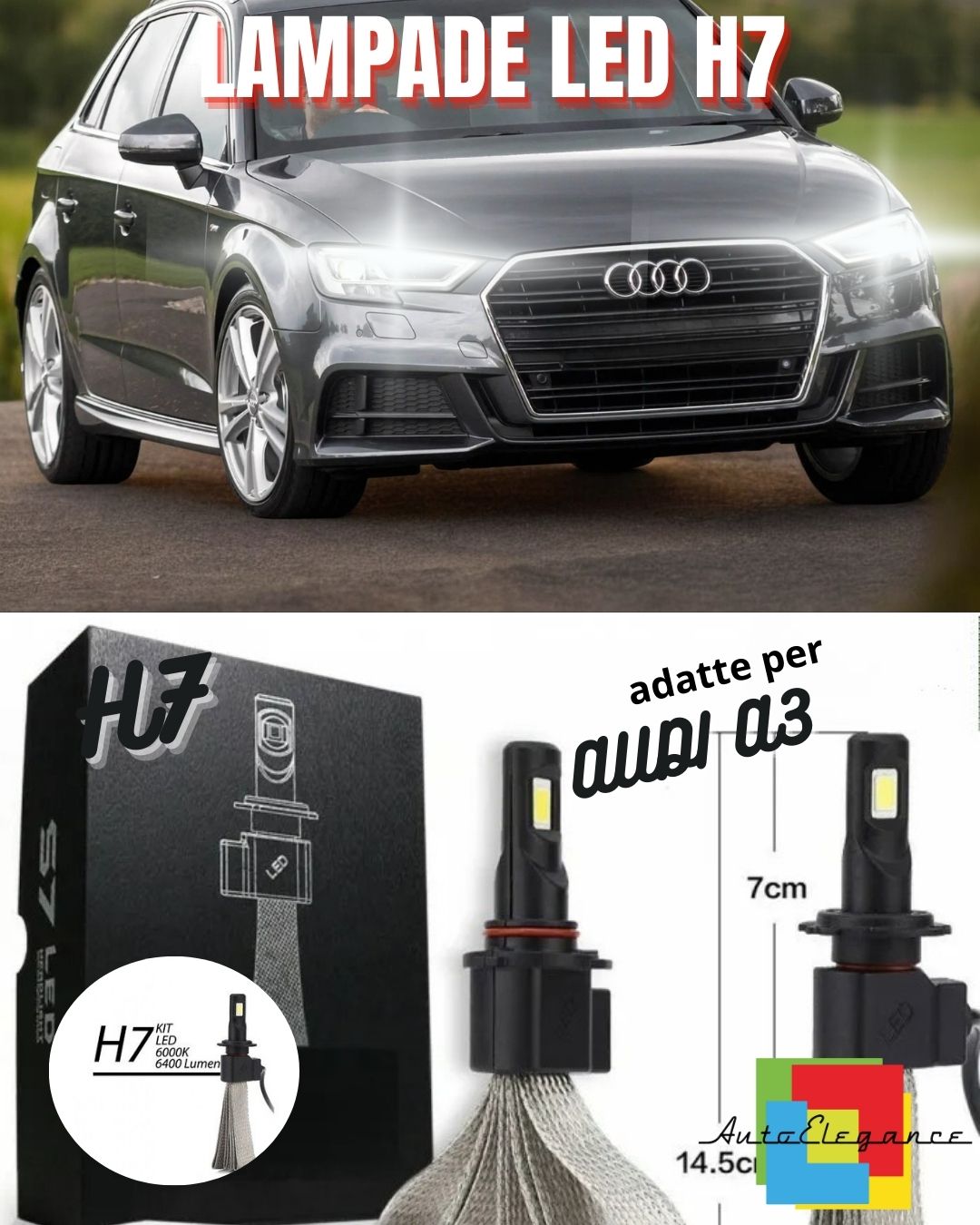 😍AUDI A3 8V LED LOW BEAM LAMP KIT LED H7 6000K 6400 LUMEN NO ERROR😍