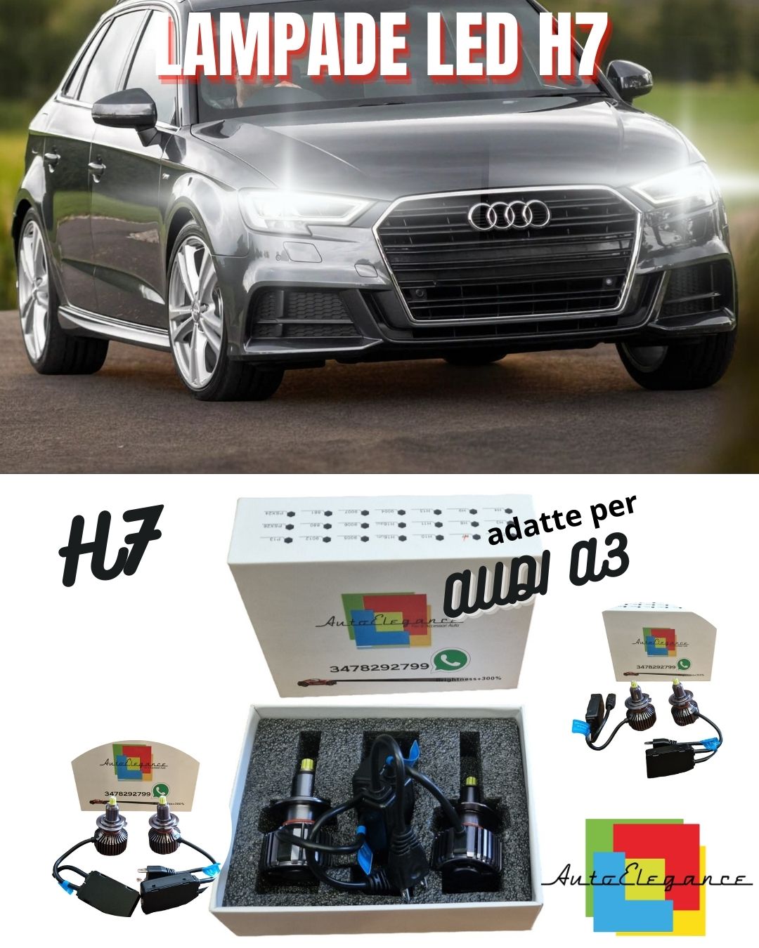 🔥KIT LED H7 CANBUS AUDI A3 8P + SPORTBACK CON LED 9600 LUMEN 6000K BIANCO🔥