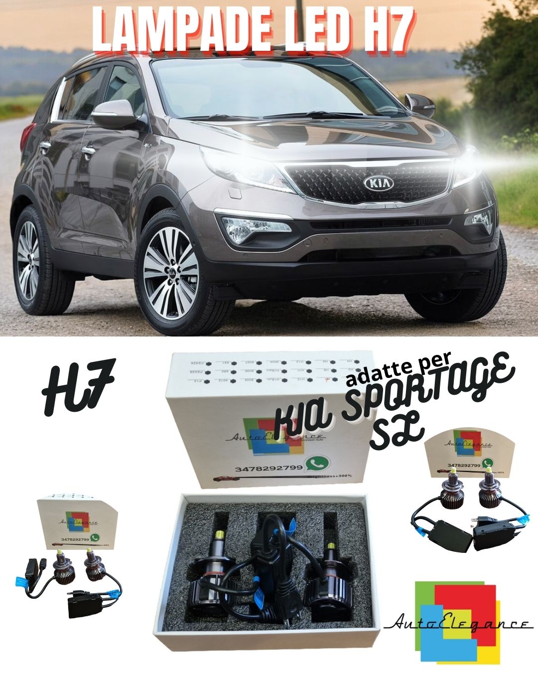 😍KIT FULL LED H7 CANBUS KIA SPORTAGE SL 6000K BIANCO 9600 LUMEN 80W NO ERROR😍
