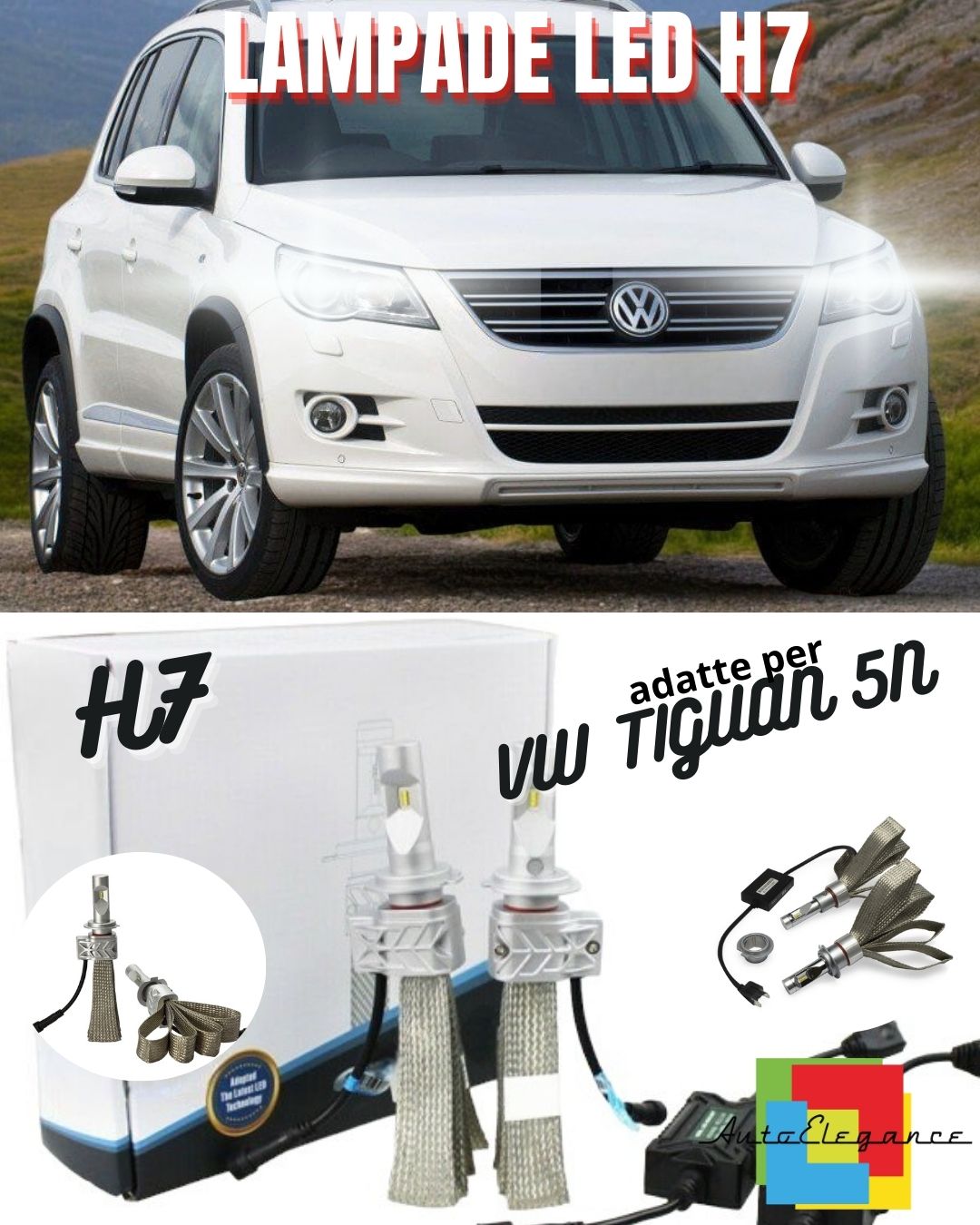 ✨KIT LED H7 VW TIGUAN 5N CANBUS 8000 LUMEN 6500K BIANCO ANABBAGLIANTI✨