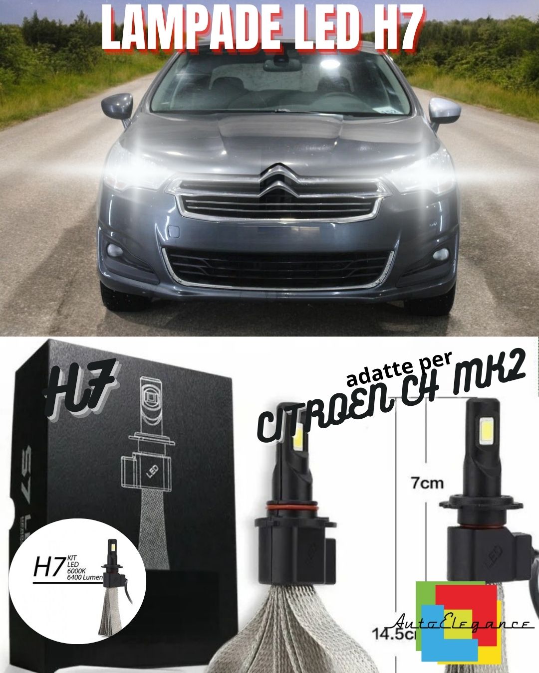 🔥KIT LAMPADE ANABBAGLIANTI LED CITROEN C4 MK2 H7 6000K XENON BIANCO NO ERROR🔥