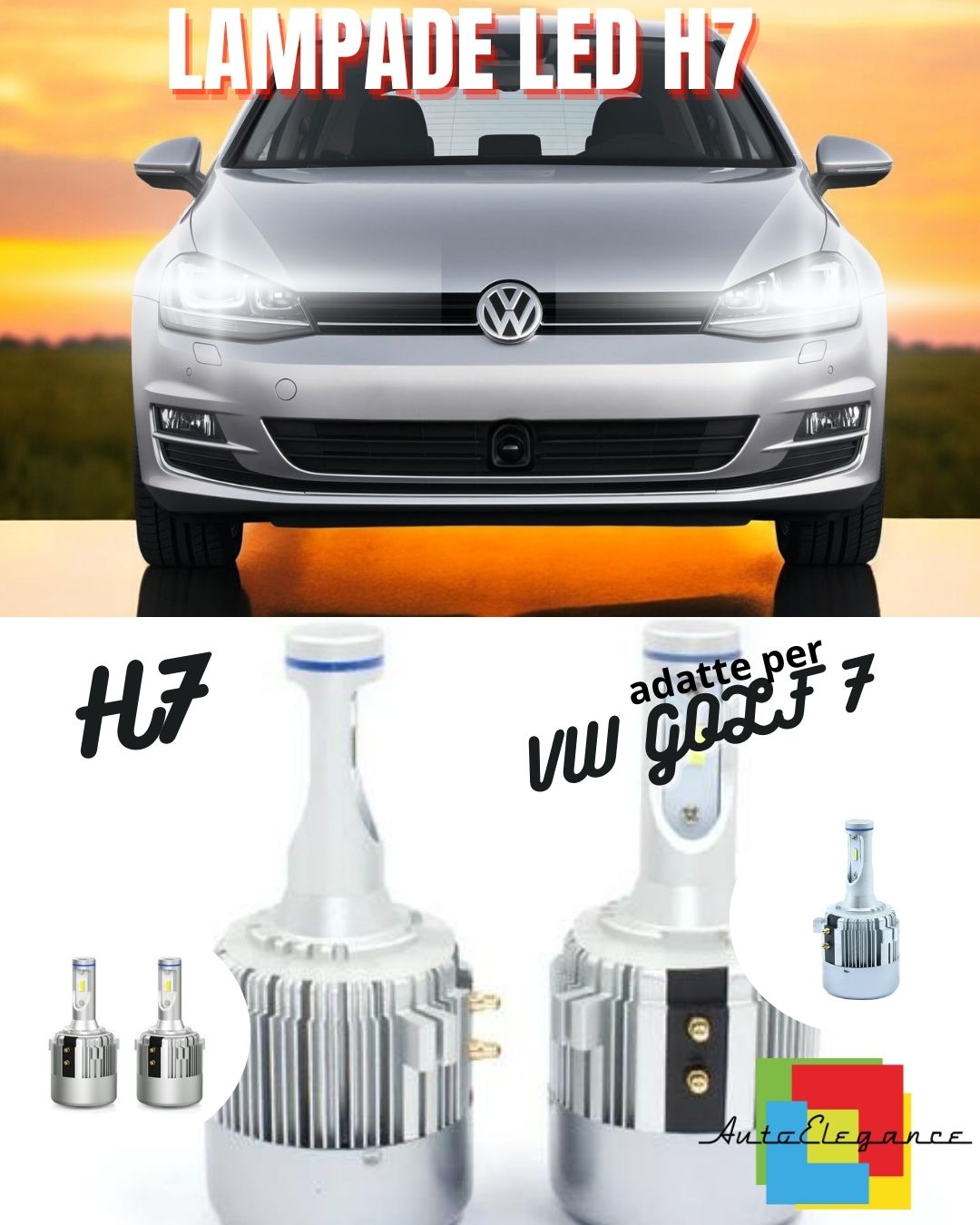 😍KIT LED H7 VW GOLF 7 CANBUS 9800 LUMEN 6000K BIANCO PLUG AND PLAY ALL IN ONE😍