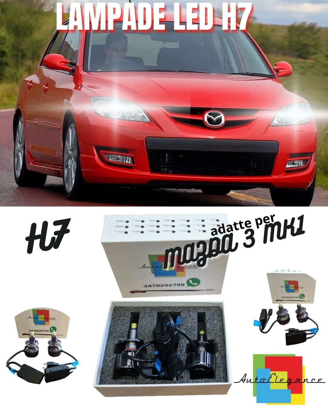 🔥MAZDA 3 MK1 LED LOW BEAM KIT LED H7 6000K 9600 LUMEN WHITE🔥