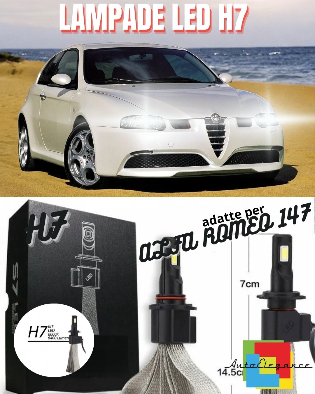 ✨KIT FULL LED ALFA ROMEO 147 LAMPADE LED H7 6000K BIANCO GHIACCIO NO ERROR ✨