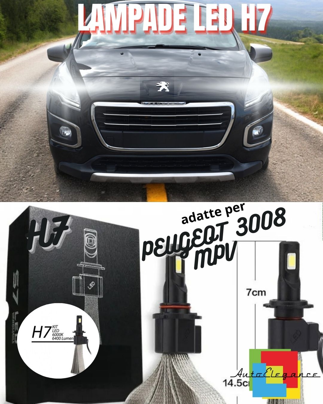 ✨FULL LED KIT PEUGEOT 3008 MPV RESTYLING LED LAMPS H7 6000K WHITE NO ERROR✨