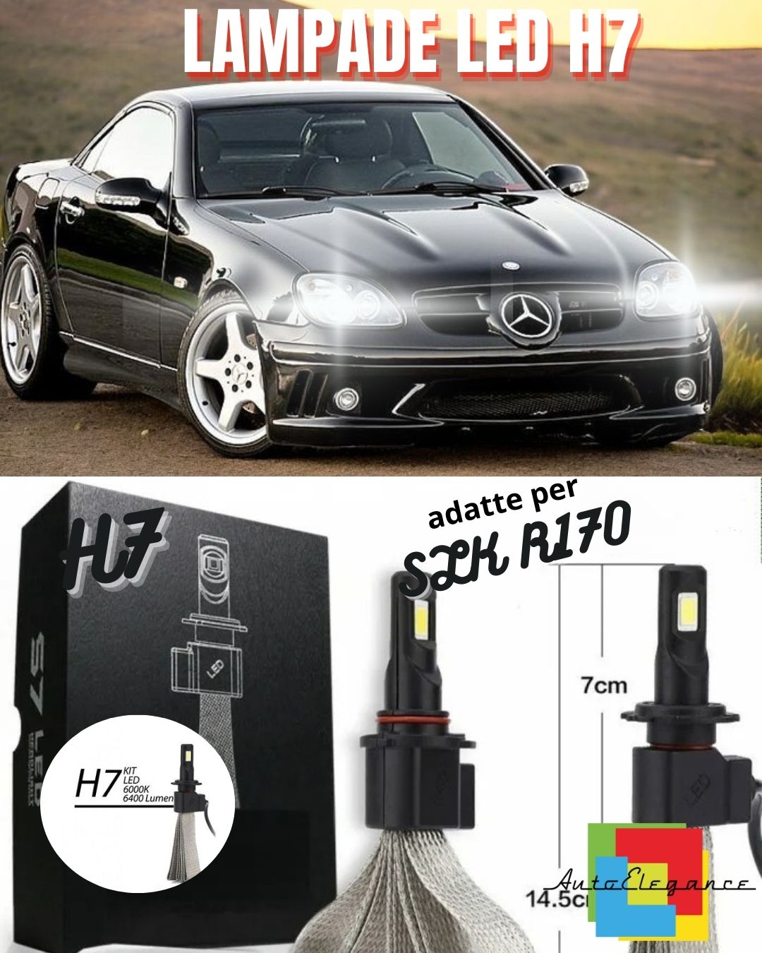 🤩KIT LAMPADE ANABBAGLIANTI LED MERCEDES SLK R170 LED H7 6400 LUMEN NO ERROR🤩