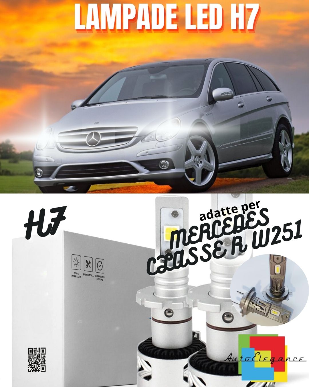 😍KIT LED H7 MERCEDES CLASSE R W251 6500K CANBUS XENON 12000LM LUMEN MONO LED😍