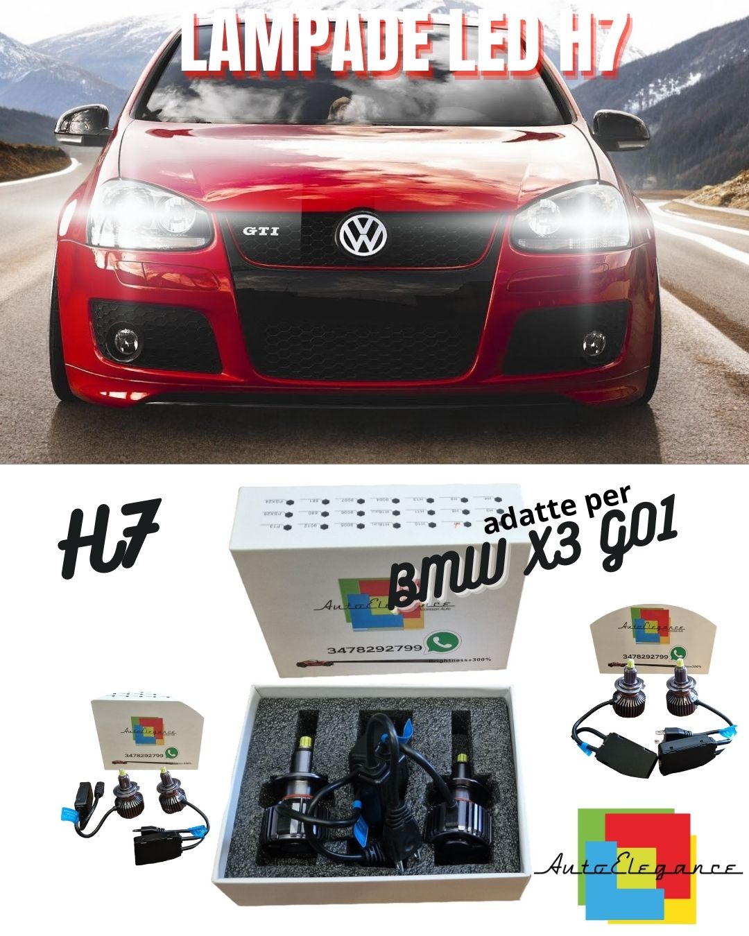 KIT LED H7 CANBUS VOLKSWAGEN GOLF 5 V LED 9600 LUMEN 6000K + PORTALAMPADE