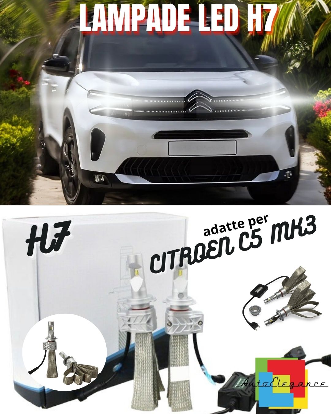 😍KIT LED H7 CITROEN C5 MK3 8000 LUMEN 6500K ANABBAGLIANTI CANBUS BIANCO😍