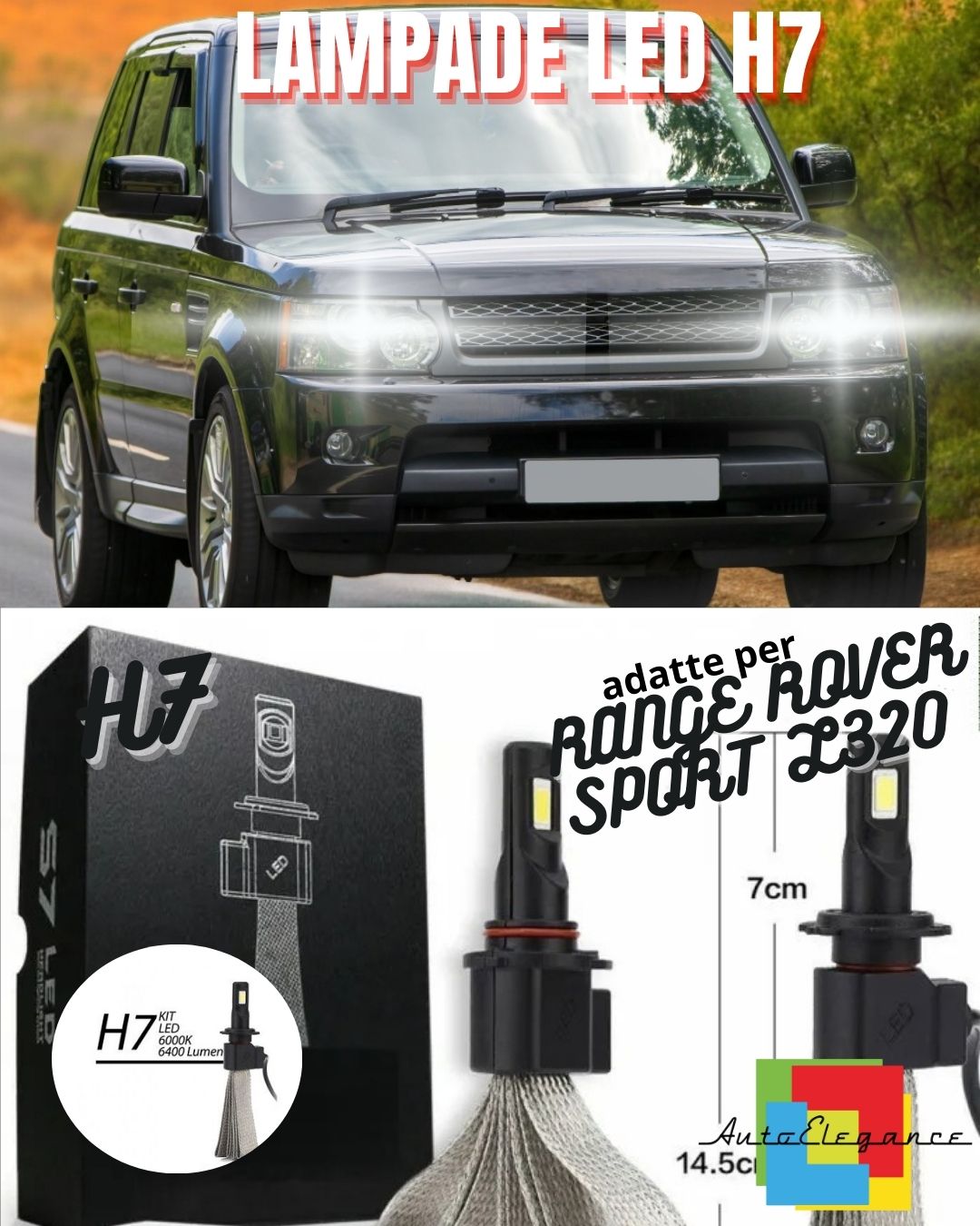😍KIT LAMPADE H7 LED ABBAGLIANTI RANGE ROVER SPORT L320 6000K 6400 LUMEN😍