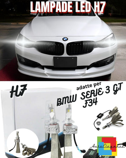 🤍KIT LED H7 6500K FULL CANBUS 8000 LUMEN PER BMW SERIE 3 GT F34 ANABBAGLIANTI🤍