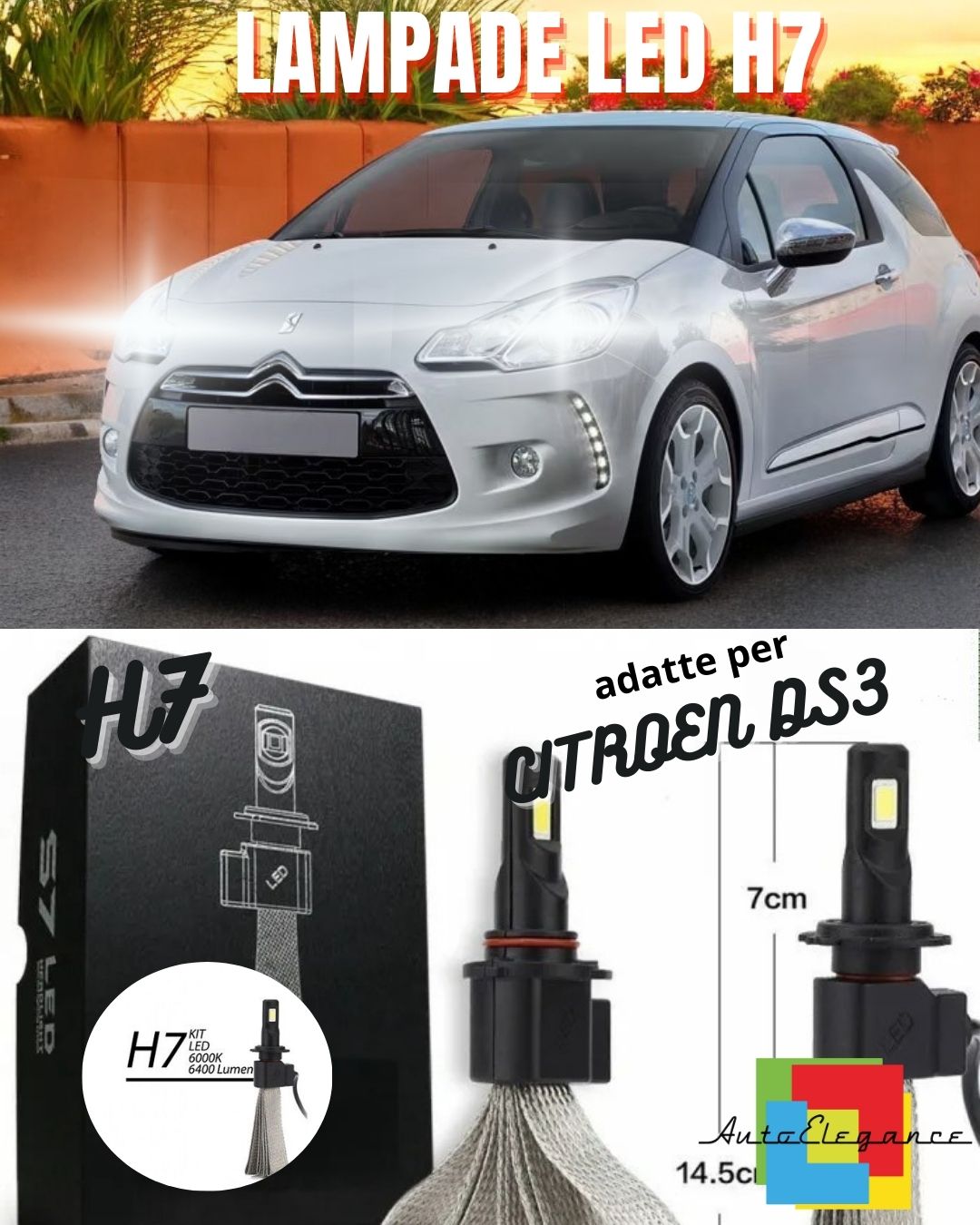 KIT FULL LED CITROEN DS3 LAMPADE H7 6000K XENON BIANCO GHIACCIO NO ERROR