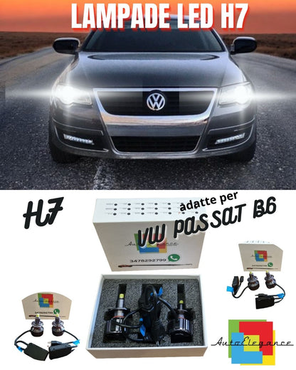 ✨KIT LED H7 CANBUS VW PASSAT B6 LED 360° 9600 LUMEN 6000K BIANCO + PORTALAMPADE✨
