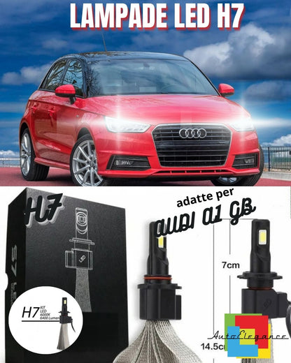 KIT LED AUDI A1 GB H7 6000K BIANCO 6400 LUMEN XENON XENO ANABBAGLIANTI