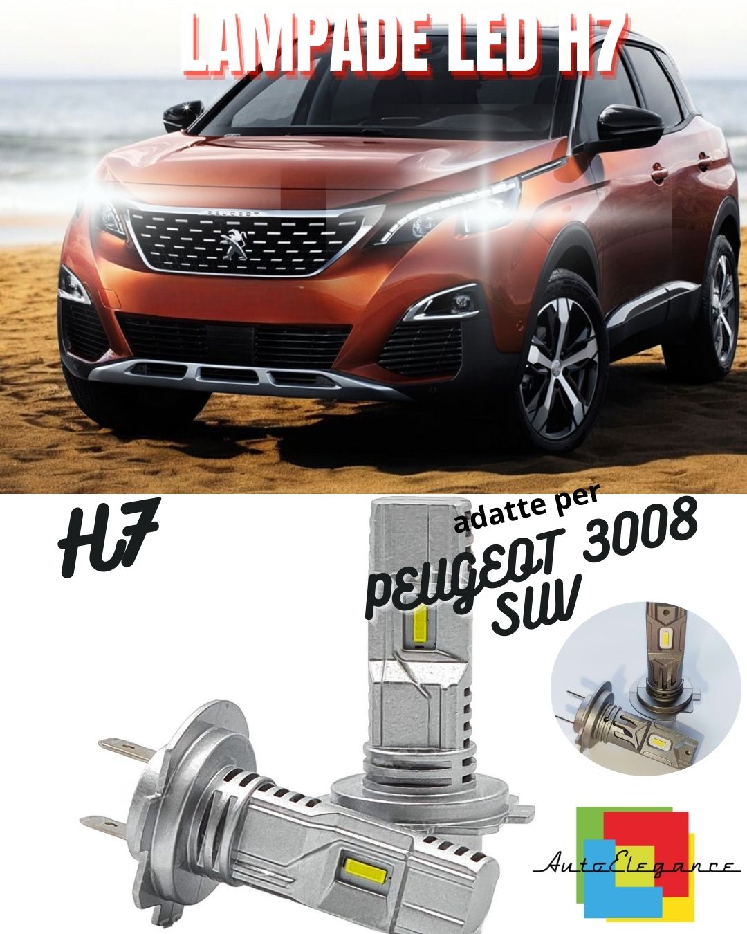 🤎H7 LED KIT FOR PEUGEOT 3008 SUV 6000K WHITE 6000 LUMEN CANBUS LOW BEAM🤎 