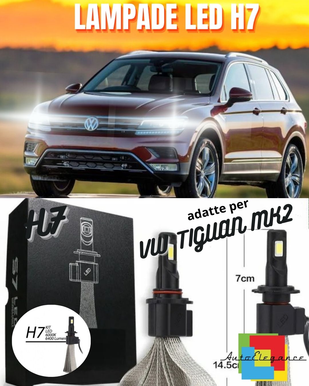 ⚡KIT LAMPADE ABBAGLIANTI LED VW TIGUAN MK2 LED H7 6000K 6400 LUMEN NO ERROR⚡