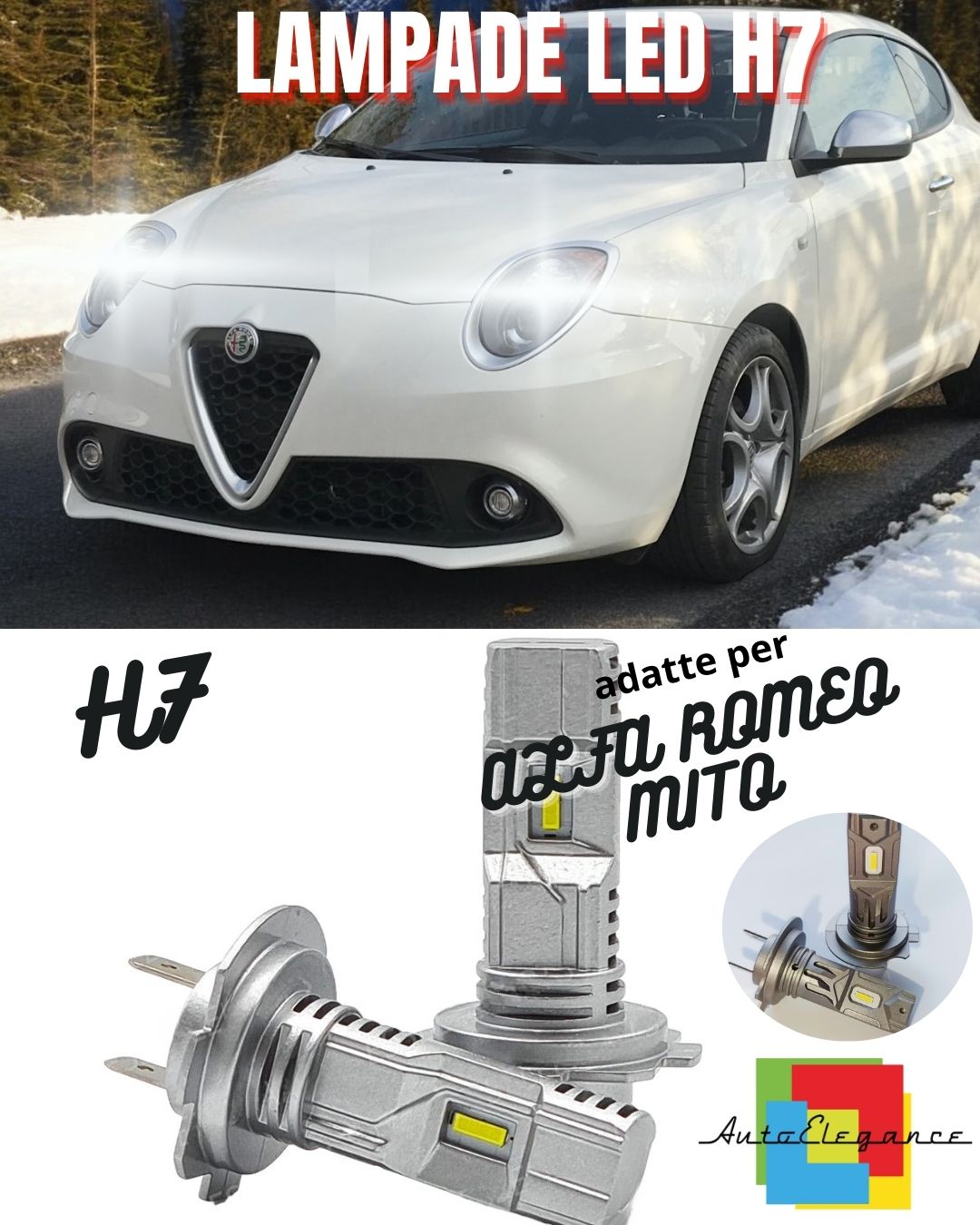 😍KIT FULL LED H7 CANBUS ALFA ROMEO MITO 6000K WHITE 9600 LUMEN 80W NO ERROR😍