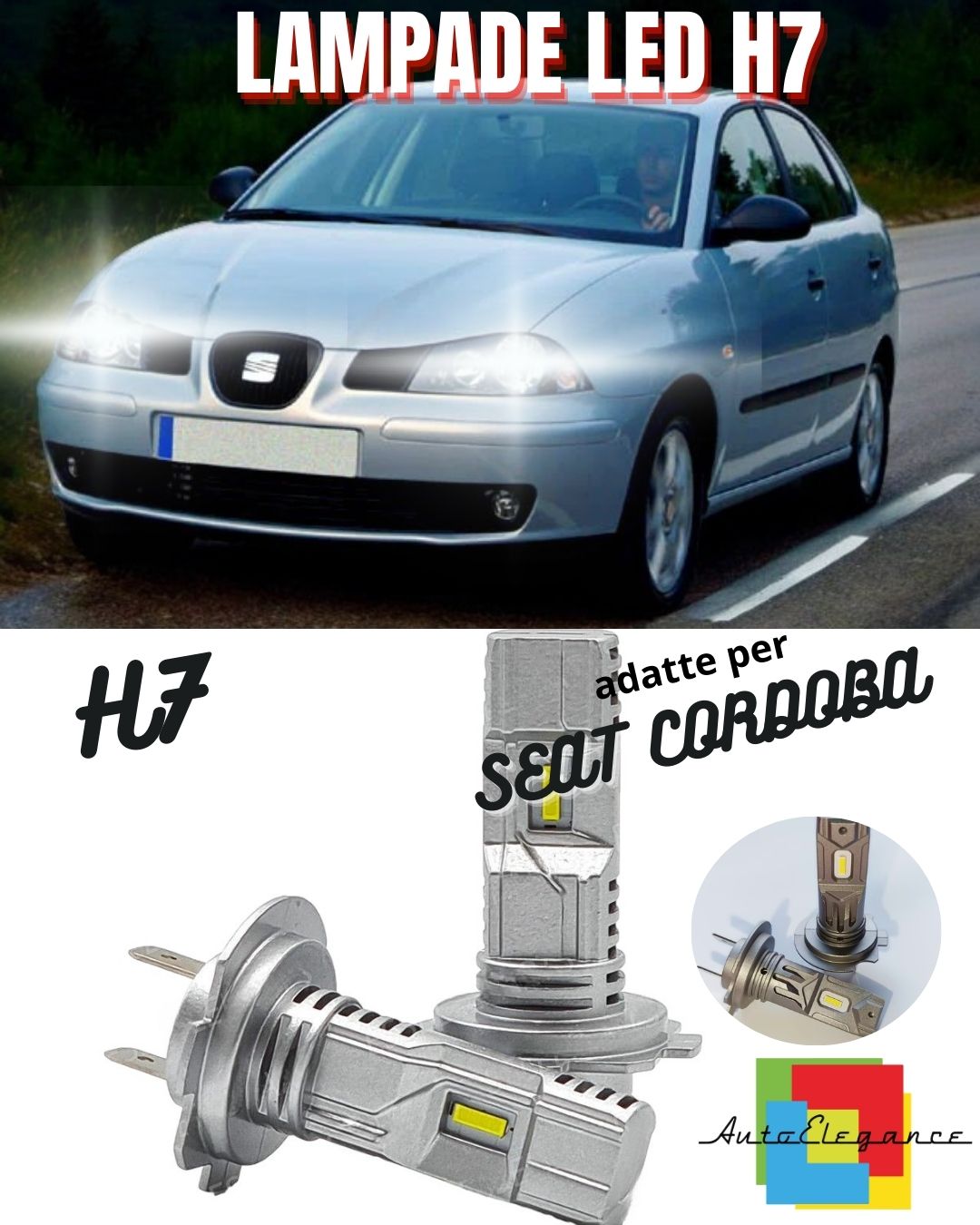 😎KIT LED H7 PER SEAT CORDOBA 6L 6000K BIANCO 6000 LUMEN CANBUS ANABBAGLIANTI😎