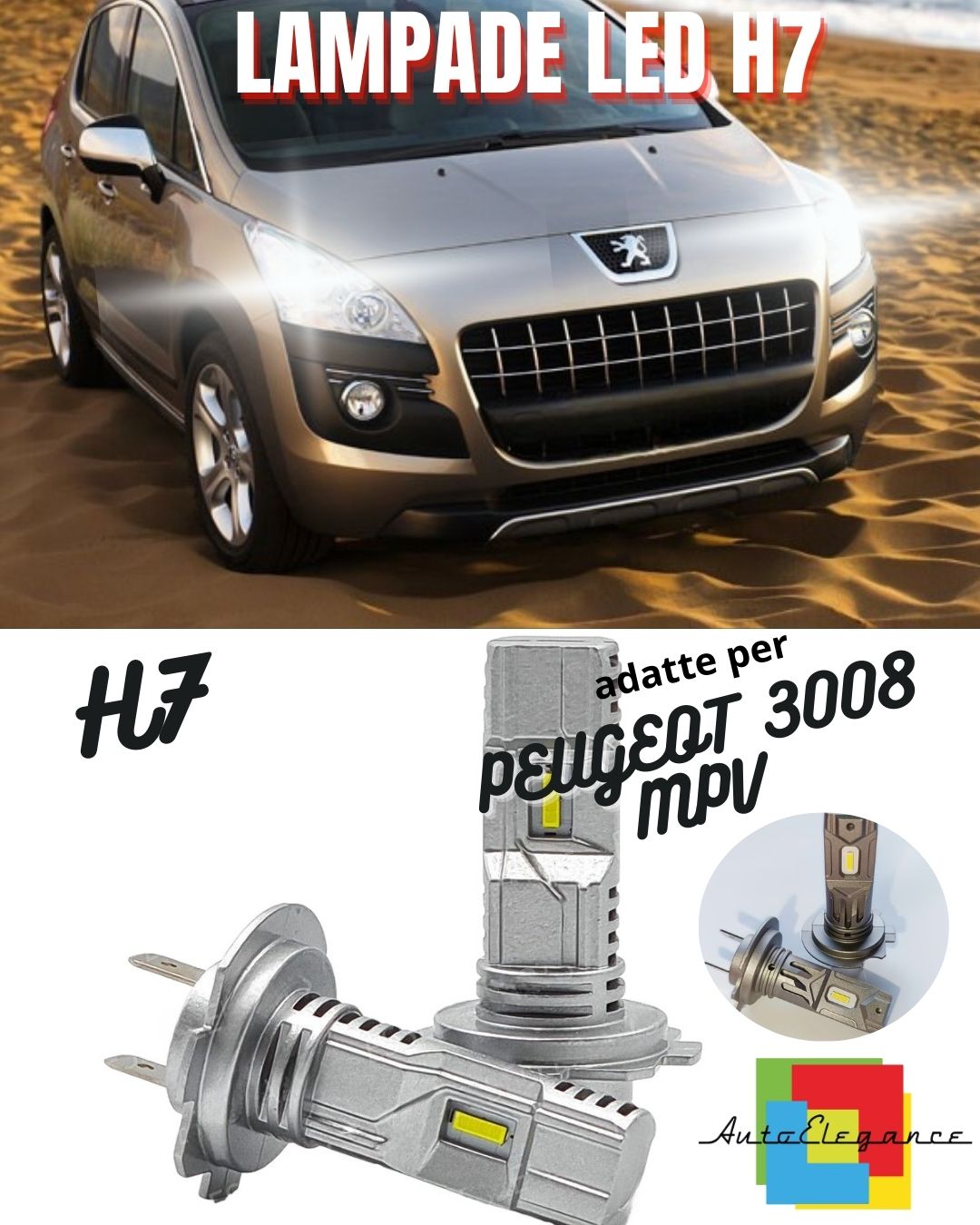 ⭐KIT LED H7 PER PEUGEOT 3008 MPV 6000K BIANCO 6000 LUMEN CANBUS ABBAGLIANTI⭐