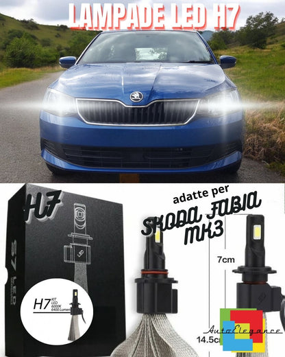 😍KIT LAMPADE H7 LED ABBAGLIANTI SKODA FABIA MK3 6000K BIANCO 6400 LUMEN😍