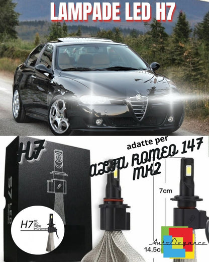 🖤KIT LAMPADE ANABBAGLIANTI LED ALFA ROMEO 147 MK2 H7 6000K BIANCO NO ERROR🖤