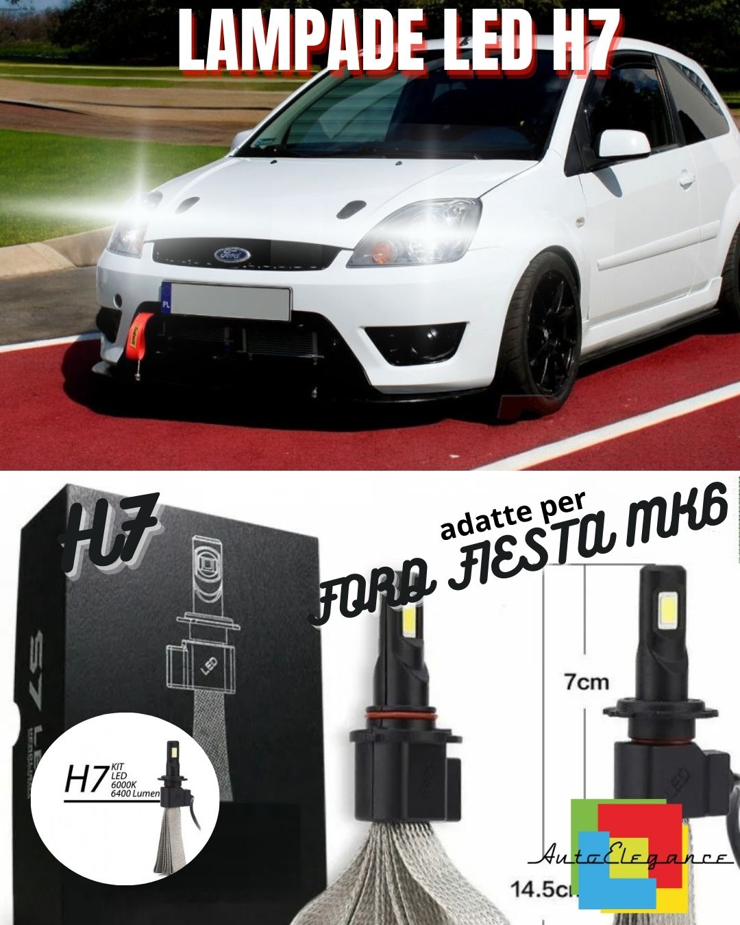 🤍KIT FULL LED FORD FIESTA MK6 LAMPADE LED H7 6000K BIANCO NO ERROR 6400 LUMEN🤍