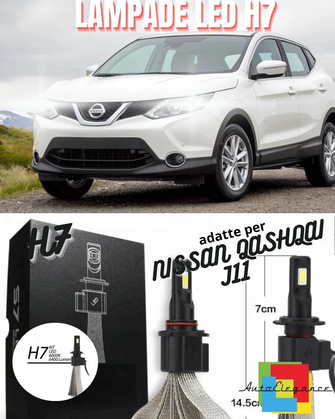 🤩KIT ABBAGLIANTI LED PER NISSAN QASHQAI J11 LED H7 6000K 6400 LUMEN NOERROR🤩