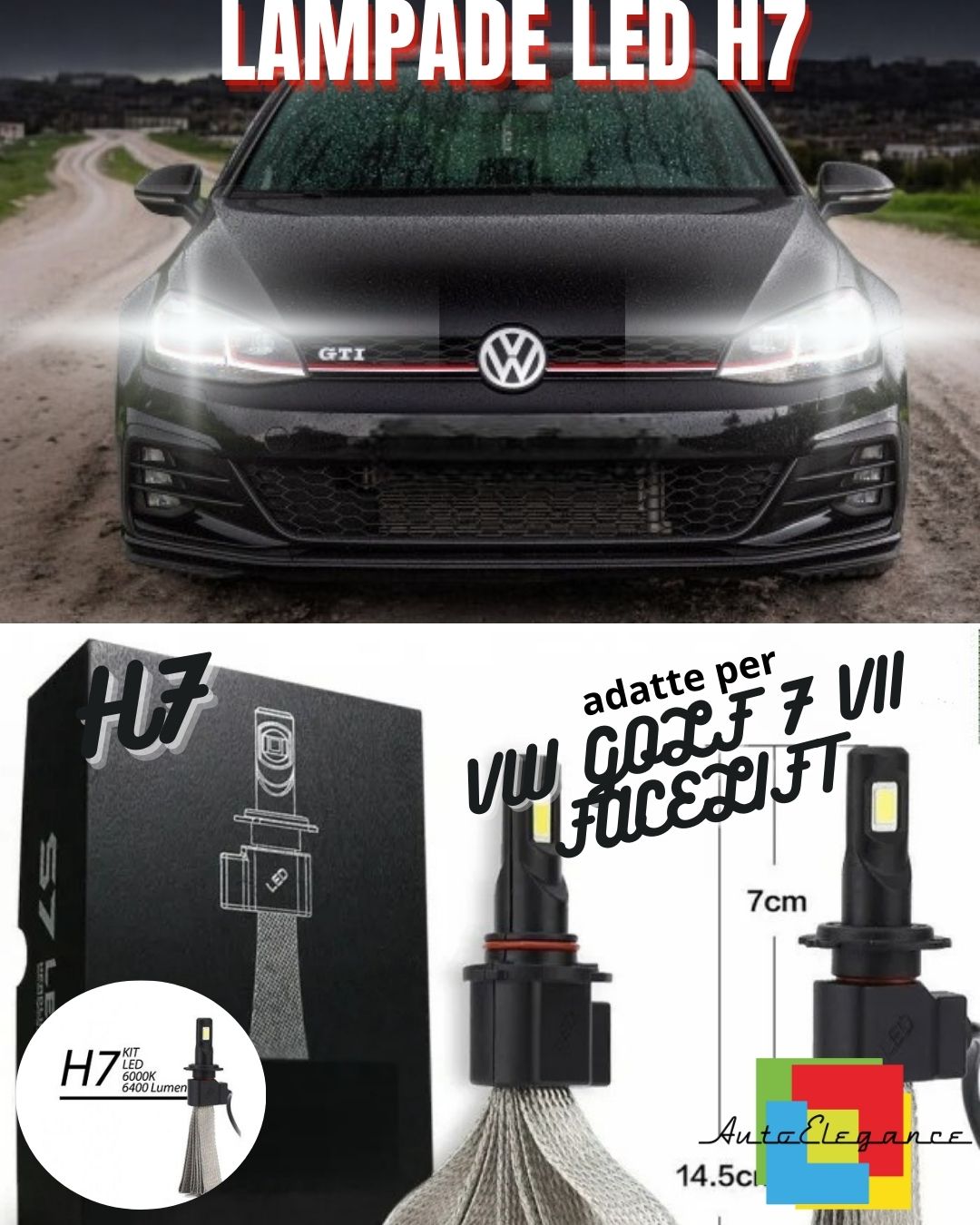 🖤KIT H7 LED CANBUS LOW BEAM VW GOLF 7 VII FACELIFT XENON 6000K LUMEN🖤