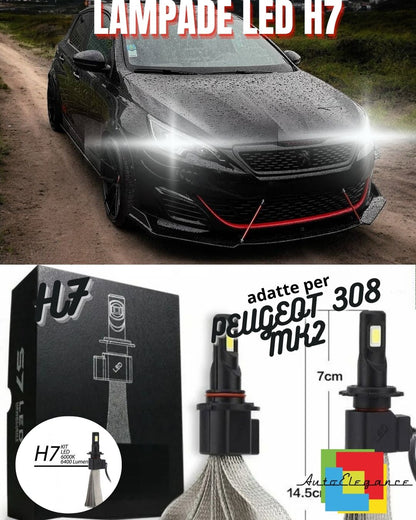 😎KIT ANABBAGLIANTI A LED PEUGEOT 308 MK2 LED H7 6000K 6400 LUMEN BIANCO😎