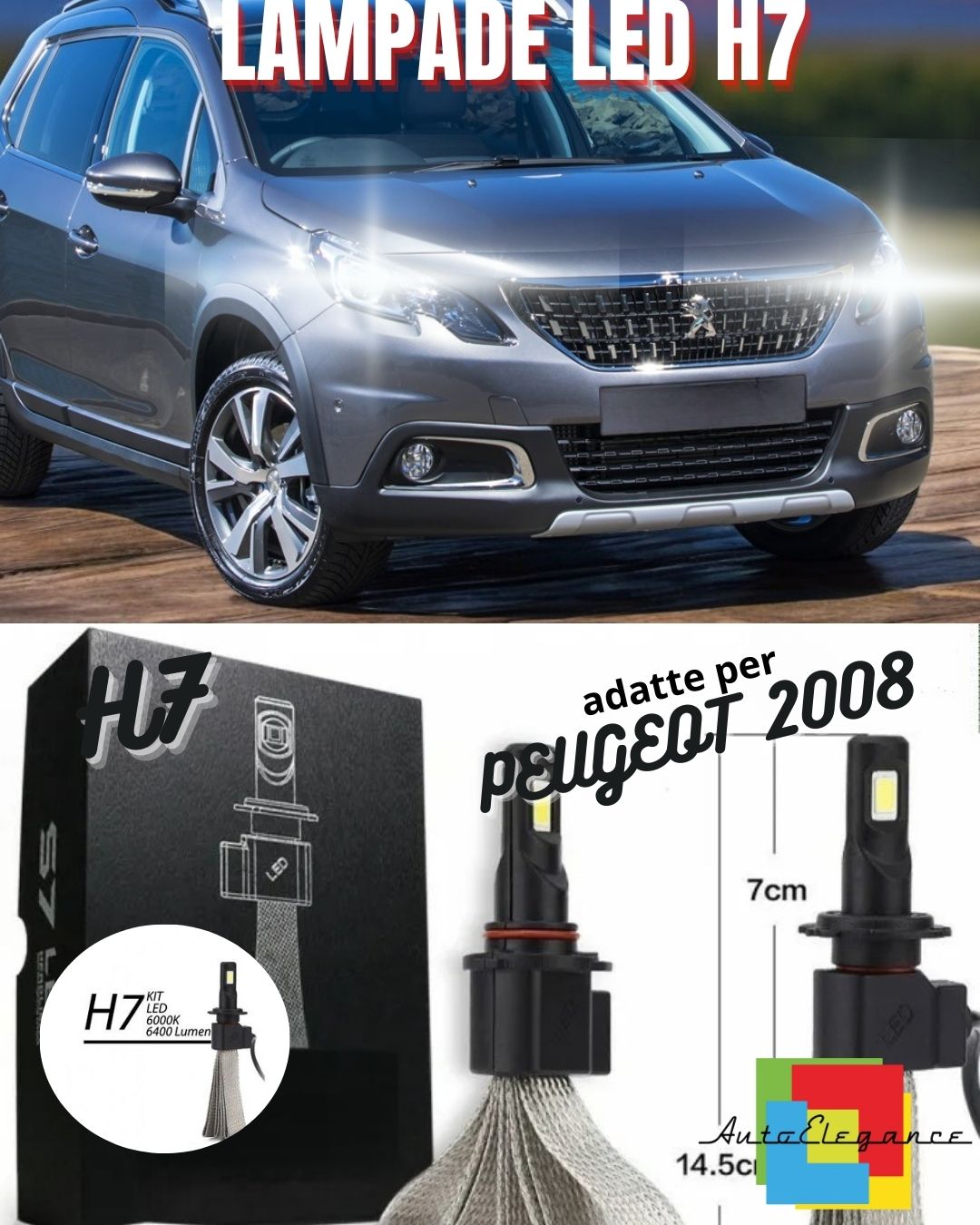 😎KIT ANABBAGLIANTI A LED PEUGEOT 2008 LED H7 6000K 6400 LUMEN BIANCO NO ERROR😎