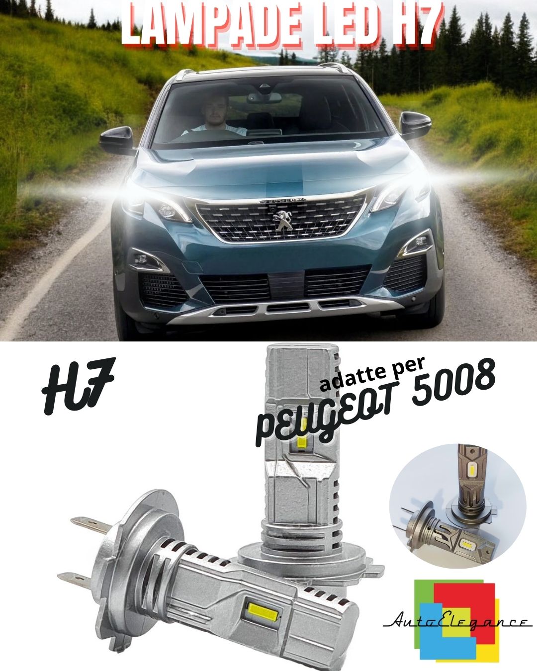 🔥KIT LED H7 PER PEUGEOT 5008 6000K BIANCO 6000 LUMEN CANBUS ANABBAGLIANTI🔥