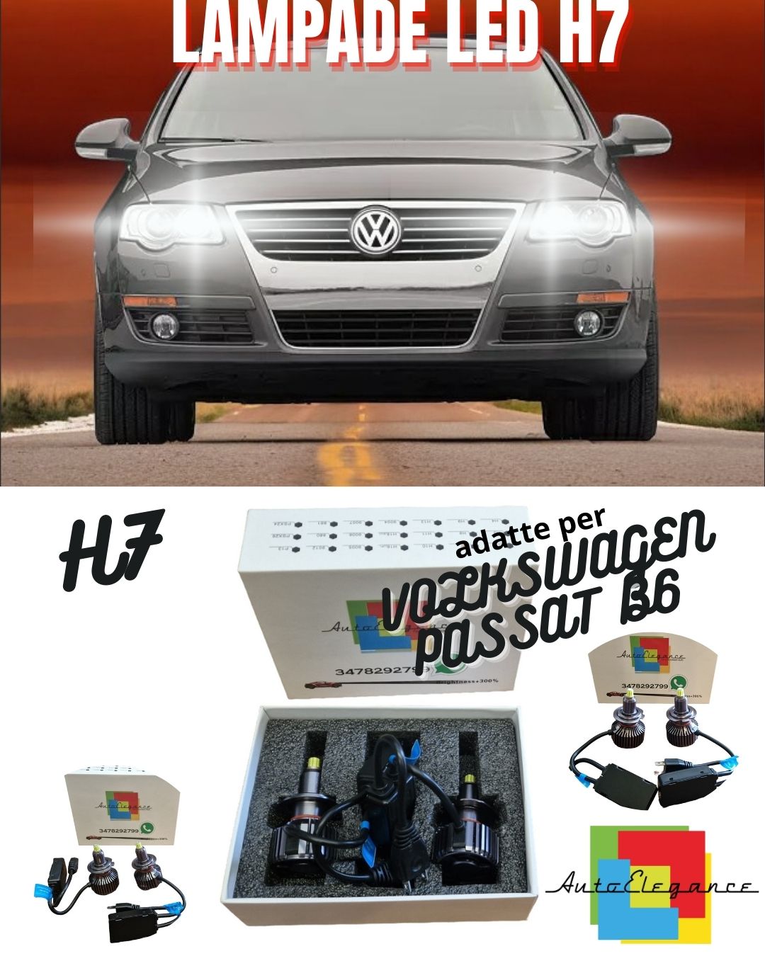 😍KIT LED H7 ANBUS VOLKSWAGEN PASSAT B6 LED9600 LUMEN 6000K BIANCO ABBAGLIANTI😍