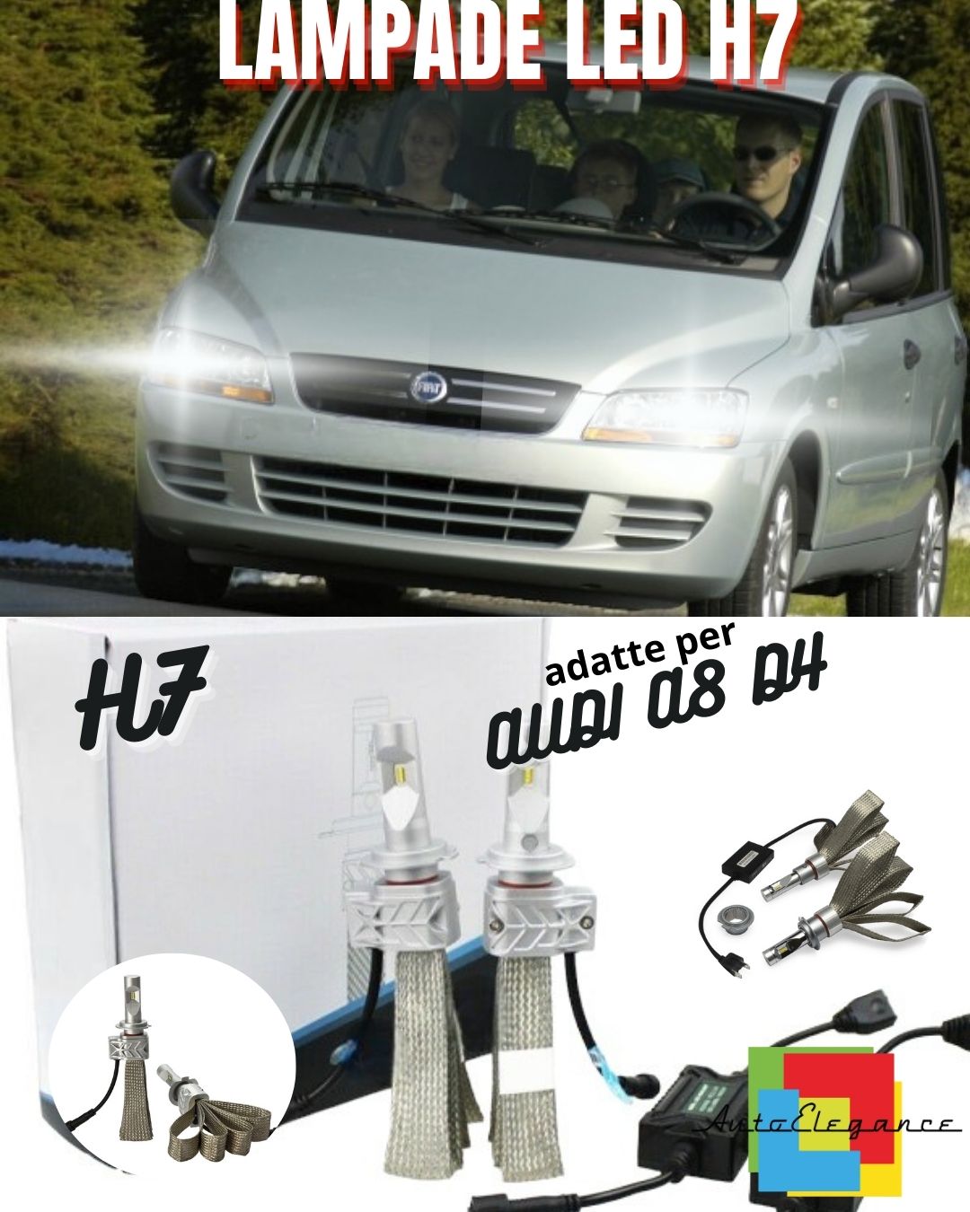 🤩KIT LED H7 6500K FULL CANBUS 8000 LUMEN LED LAMPS FOR FIAT MULTIPLA🤩
