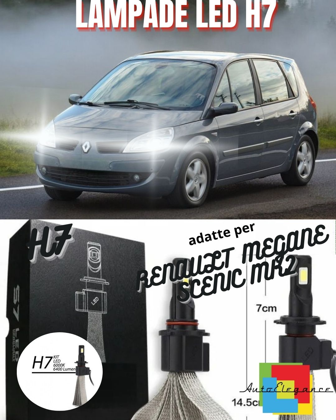 ✨KIT LAMPADE ANABBAGLIANTI LED RENAULT MEGANE SCENIC MK2 LED H7 6000K✨