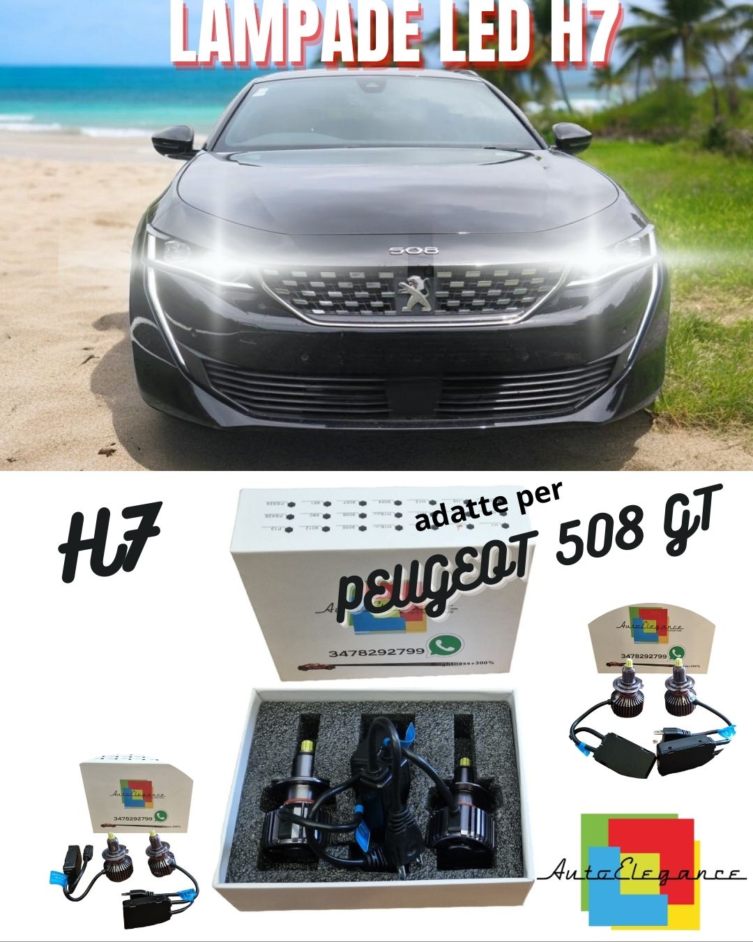 🌴KIT FULL LED H7 CANBUS PEUGEOT 508 GT 6000K 9600 LUMEN 80W ANABBAGLIANTI🌴